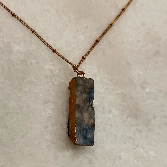 Gold & Blue Geode Druzy Long Necklace - Picture 9 of 10